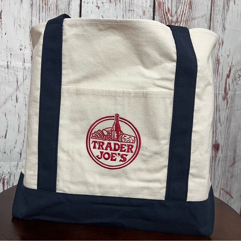 Trader Joe's Canvas Tote Bag in Dark Navy Blue Collectible item Large 15x14x7 - Picture 6 of 13